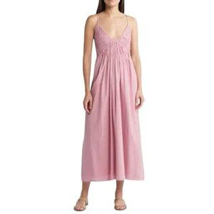 Treasure & Bond Size M Lilac Smocked Bodice Strappy Back Cotton Maxi Dress